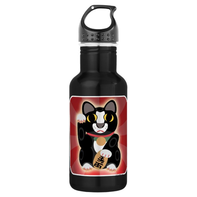 Botella De Agua Diseño Personalizado Ilustrado de Gato Tuxedo Luck (Anverso)