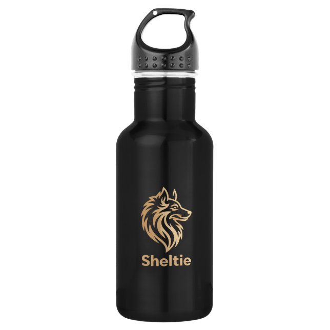 Botella De Agua Diseño Premium de Sheltie en Dorado (Anverso)