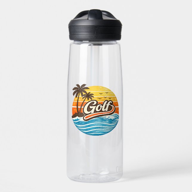 Botella De Agua Diseño Retro Atardecer de Golf (Delante)