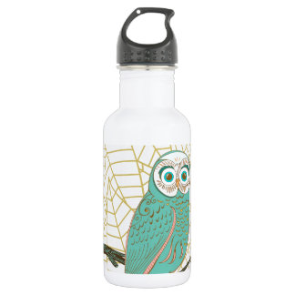 Botella De Agua Diseño retro del búho de la aguamarina