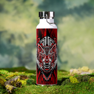 Botella De Agua Diseño Totémico Tribal Haida de Lobo