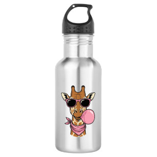 Botella De Agua Diseño vectorial de chicle de jirafa con grabado v