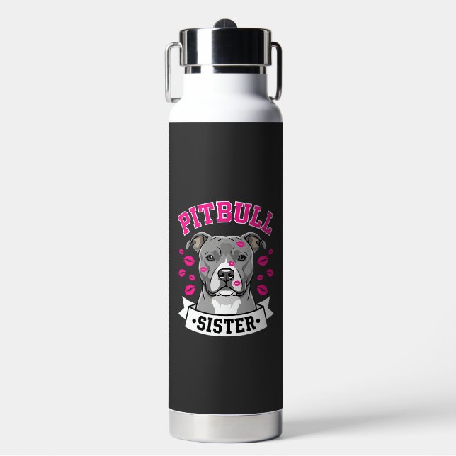 Botella De Agua Diseño Vectorial de Hermana Amante de Pitbull (Frente)