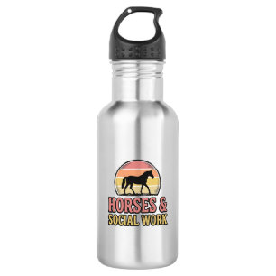 Botella De Agua Diseño vectorial retro puesta de sol caballos y tr