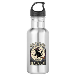 Botella De Agua Disfraz de Gato Negro Vintage Bruja de Halloween C