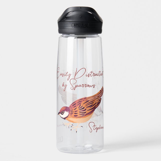 Botella De Agua Distraído fácilmente por Sparrows Personalizado (Atrás)
