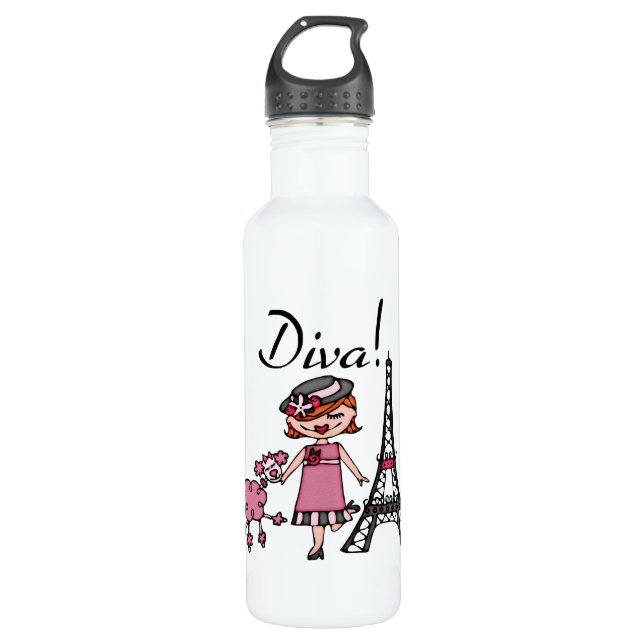 Botella De Agua Diva roja del pelo (Anverso)