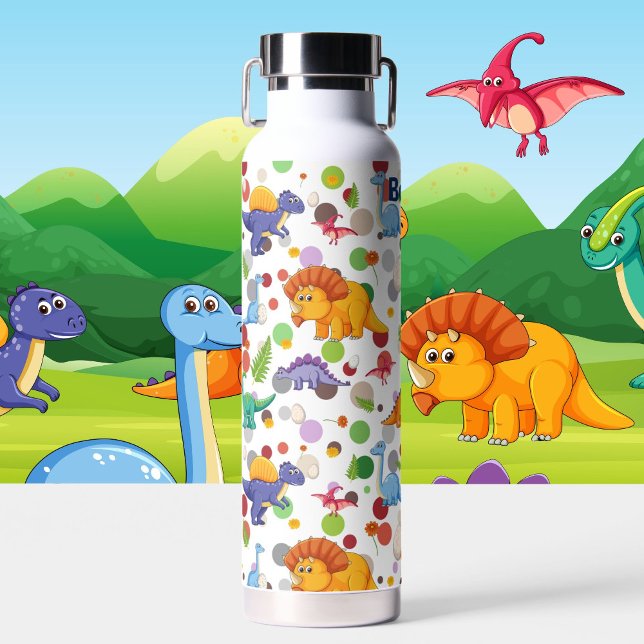 Botella De Agua Diversión de dinosaurios Nombre personalizado dura (Subido por el creador)