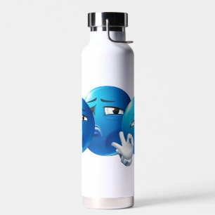 Botella de agua divertida con emoji triste azul -
