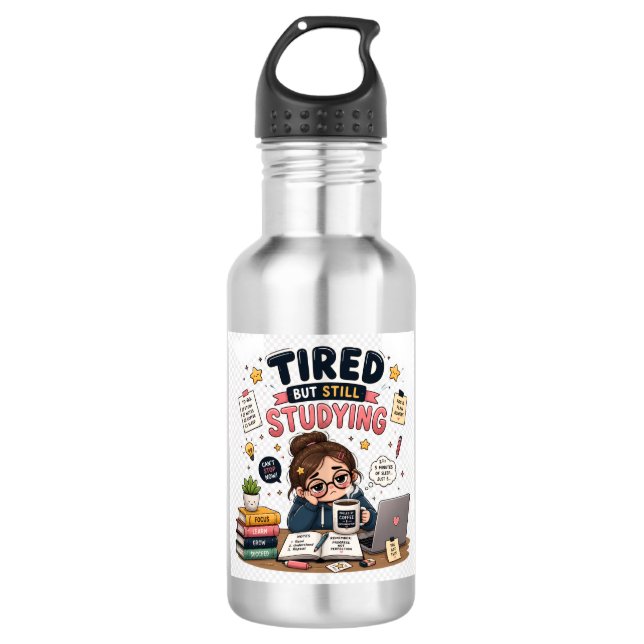 Botella De Agua Divertida Para Estudiantes Cansado (Anverso)