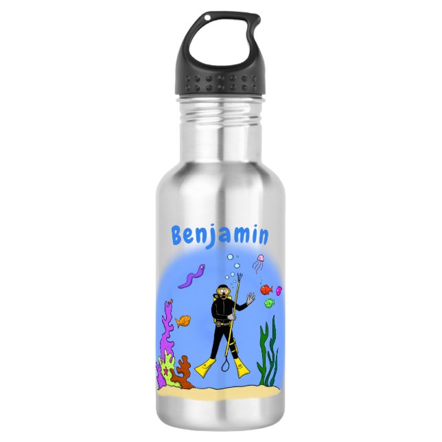 Botella De Agua Divertido buceador de scuba y personalizado de cri (Anverso)