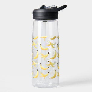 Botella De Agua Divertido patrón de plátano amarillo retro editabl