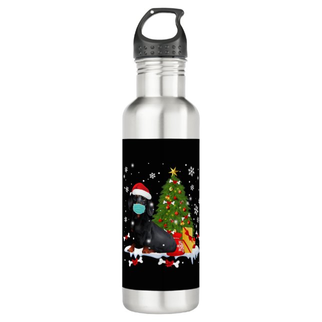 Botella De Agua Divertido perro del árbol de Navidad de Dachshund (Anverso)