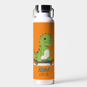 Botella De Agua Divertido Skateboarding Dinosaur Con Nombre Para N