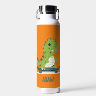 Botella De Agua Divertido Skateboarding Dinosaur Con Nombre Para N