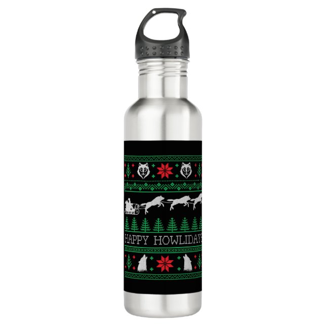 Botella De Agua Divertido Wolves Lover Lover Navidades feos Sweate (Anverso)