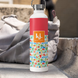 Botella De Agua Diviértete con un monograma elegante de verano