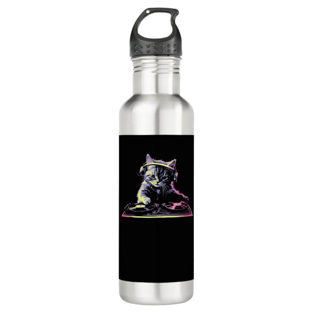 Botella De Agua DJ Controller Cat - Funny DJ Cat (Anverso)