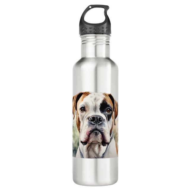 Botella De Agua Dog Boxer Pose en acuarela (Anverso)