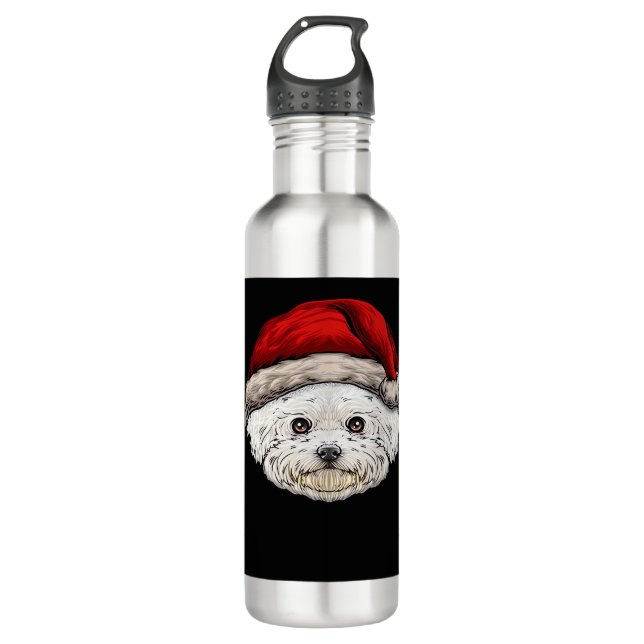 Botella De Agua Dog Christmas Bichon Santa Hat On A Bichon Frise E (Anverso)