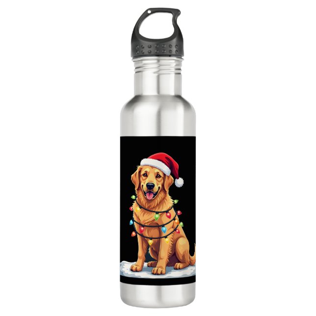Botella De Agua Dog Golden Retriever Santa Christmas Xmas Lights ( (Anverso)