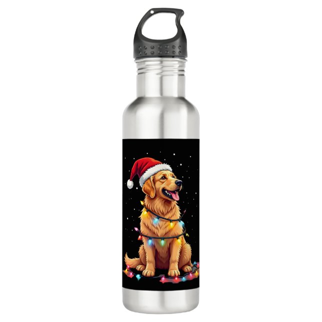 Botella De Agua Dog Golden Retriever Santa Christmas Xmas Lights ( (Anverso)