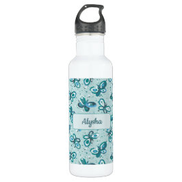 Botella De Agua Doodle Bugs Butterflies - turquoise - birthday.