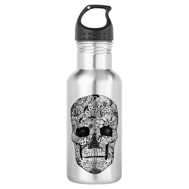 Botella De Agua Doodle floral del cráneo (Anverso)