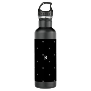Botella De Agua Doodle Hearts Patterns Black Gray Monograma Inicia