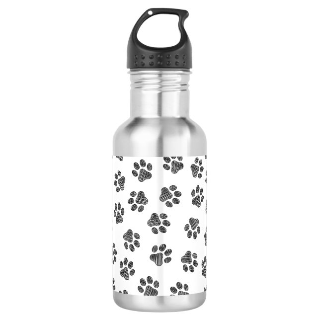 Botella De Agua Doodle Paws, Patas de Perro, Patas Negras (Anverso)