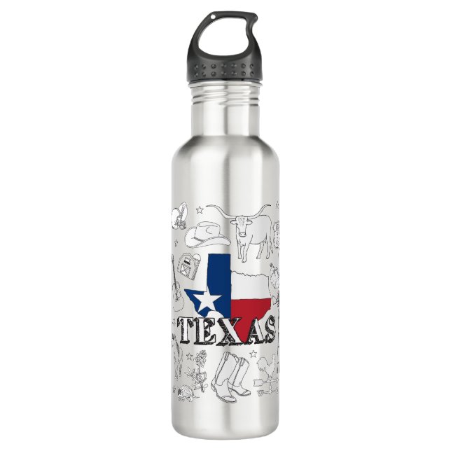 Botella De Agua Doodles de Ilustracion de Texas (Anverso)