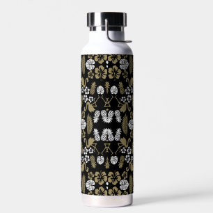 Botella De Agua Dorado Floral Tropical Patterado