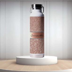 Botella De Agua Dorado Rosa Brillante Diamante Brillo Metalizado M