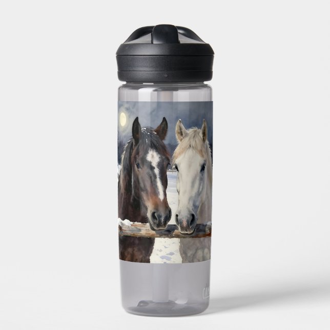 Botella De Agua Dos caballos en una granja nevada | Personalizado (Delante)