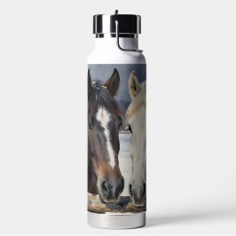 Botella De Agua Dos caballos en una granja nevada | Personalizado
