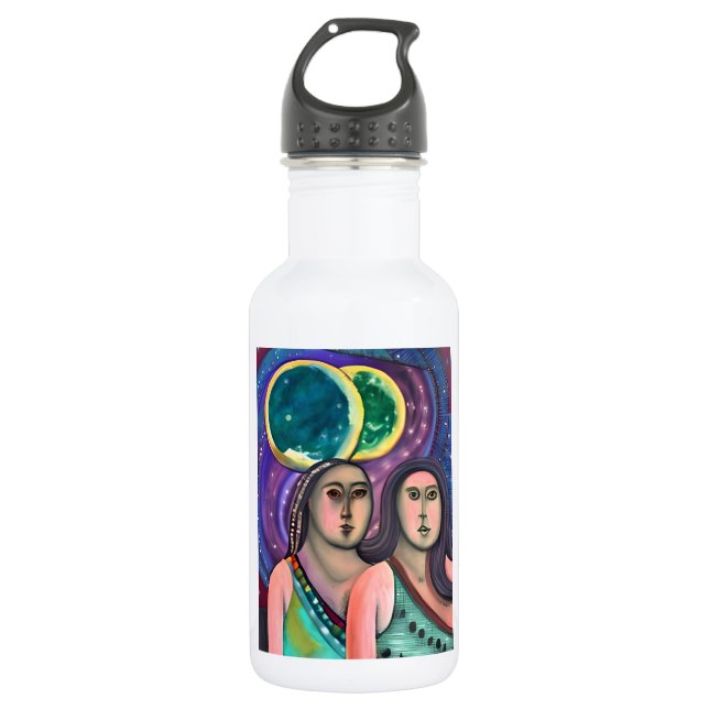 Botella De Agua Dos Chicas bajo las lunas (Anverso)