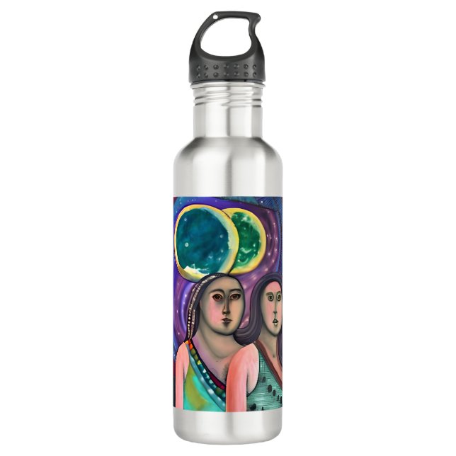 Botella De Agua Dos Chicas bajo las lunas (Anverso)