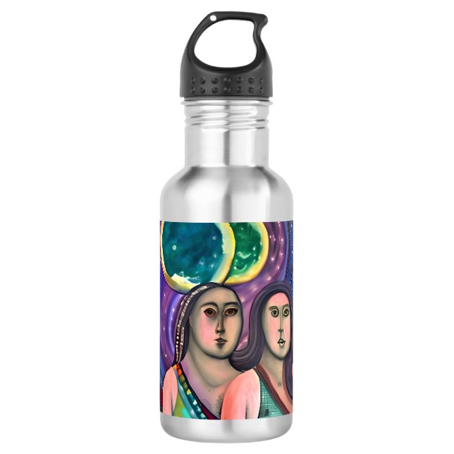 Botella De Agua Dos Chicas bajo las lunas (Anverso)
