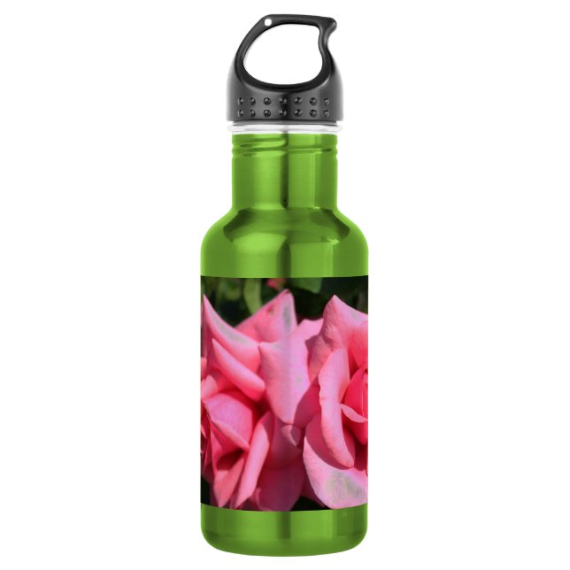 Botella De Agua dos flores de rosa rosadas calientes perfectas. am (Anverso)