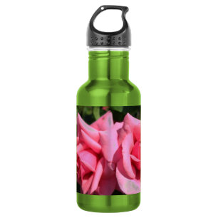 Botella De Agua dos rosas perfectas de color rosa caliente. amor