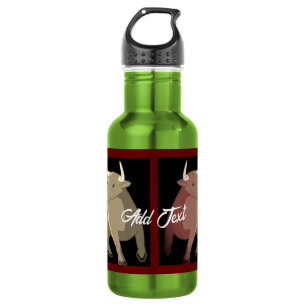 Botella De Agua Dos Toros Fuertes Con Texto Agregado Color Manzana