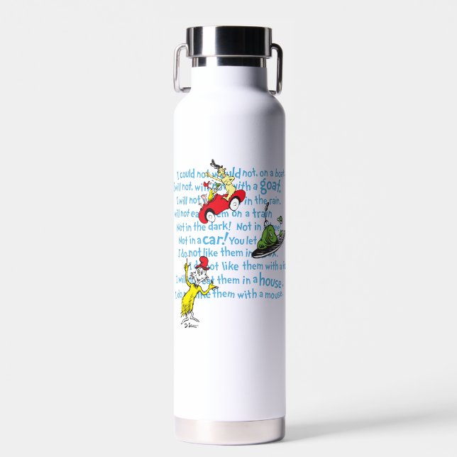 Botella De Agua Dr. Seuss | Patrón De Libro De Historias De Huevos (Delantero)