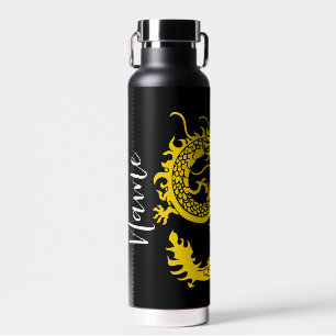 Botella De Agua Dragón Chino Dorado estética Negro Mate Agua
