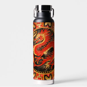 Botella De Agua Dragón chino tradicional de oro rojo