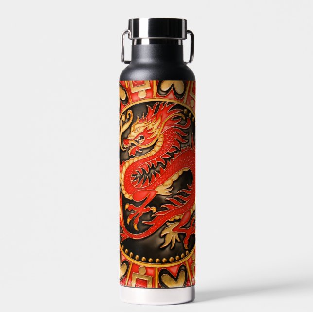 Botella De Agua Dragón chino tradicional de oro rojo (Delantero)