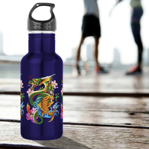 Botella De Agua Dragón chino verde Koi