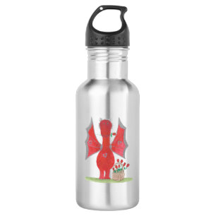 Botella De Agua Dragón con rosas rojas