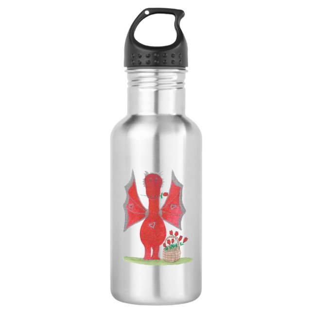 Botella De Agua Dragón con rosas rojas (Anverso)