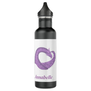 Botella De Agua Dragón de corazón púrpura lavanda personalizado en