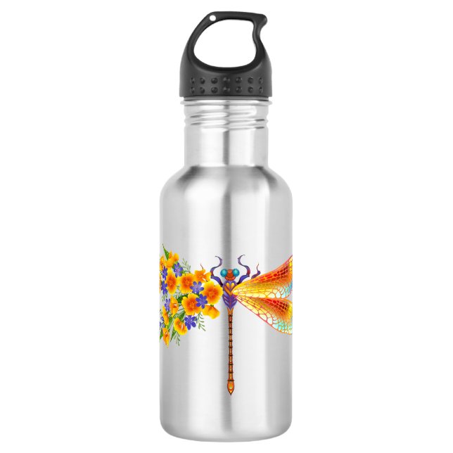 Botella De Agua Dragón de flores amarillas (Anverso)